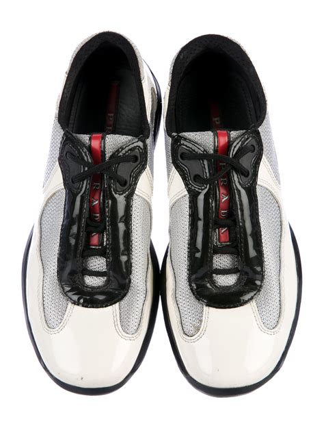 prada appliqued patent leather heels|Prada patent leather sneakers.